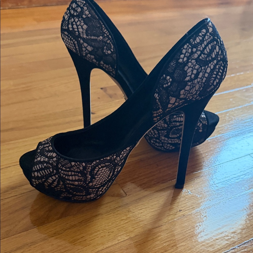 bebe Black Lace Stiletto Heels